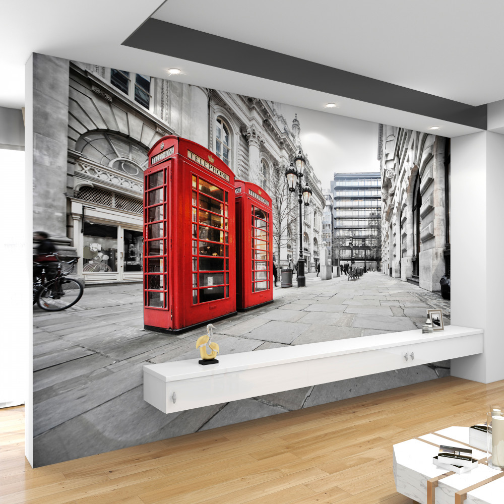Fototapeta czerwone budki telefoniczne na ulicy