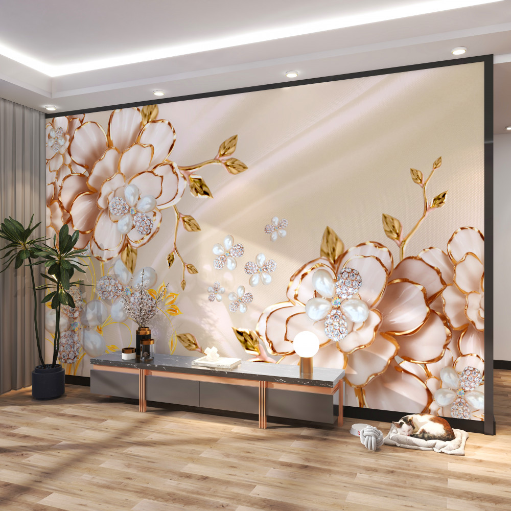 Fototapeta złote diamentowe kwiaty