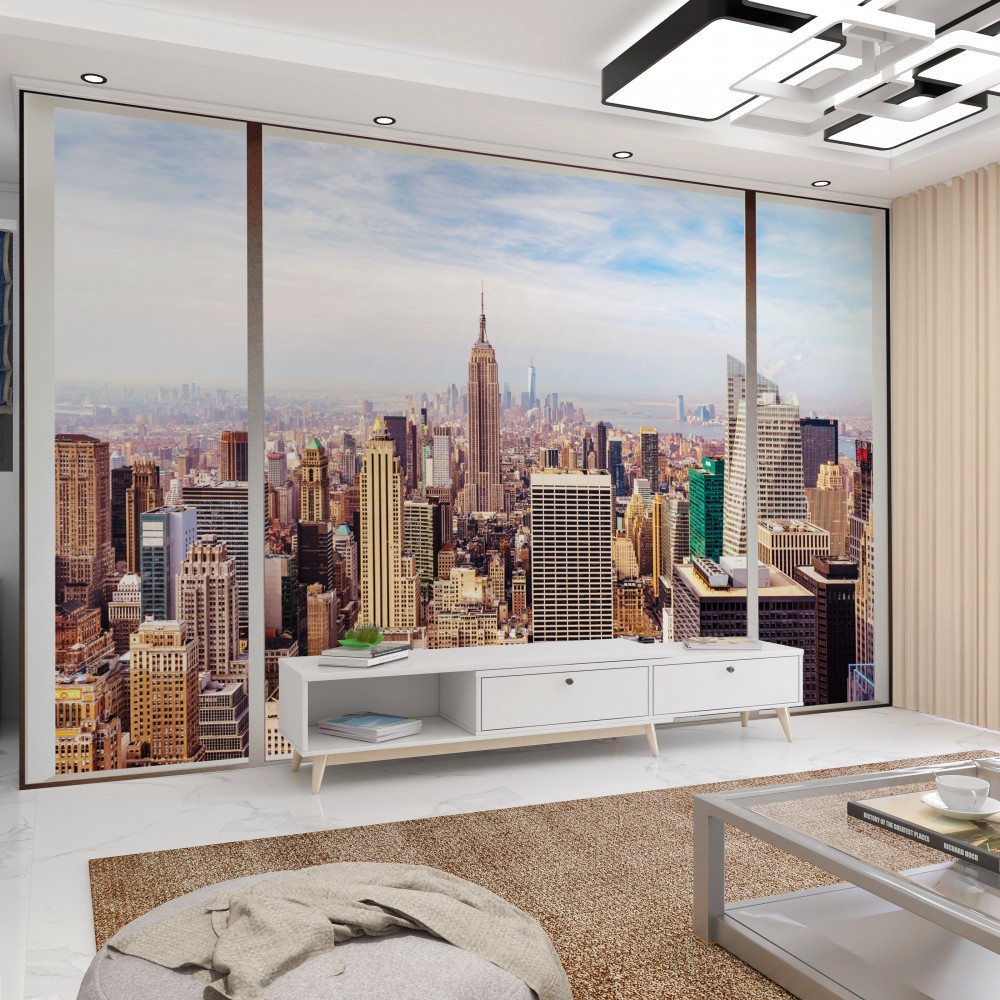 Fototapeta z okna szeroka panorama miasta