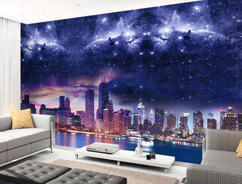 Fototapeta fantastyczne gwiaździste niebo nad miastem