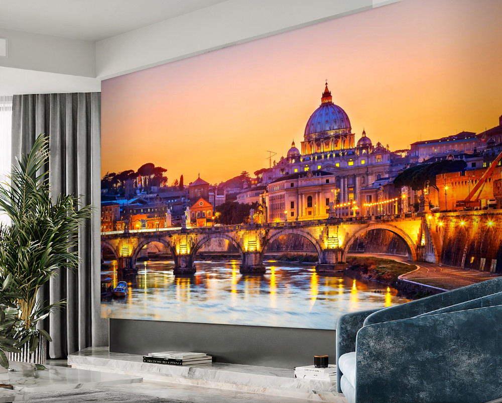 Fototapeta panorama rzymskiej katedry w wieczornych światłach