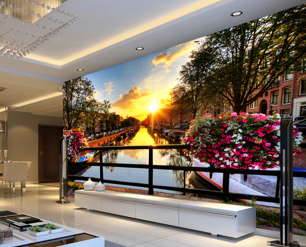 Fototapeta Amsterdam o zachodzie słońca z mostu