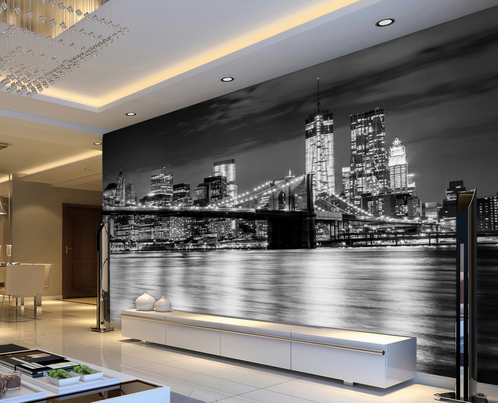 Fototapeta czarno-biała panorama Mostu Brooklińskiego