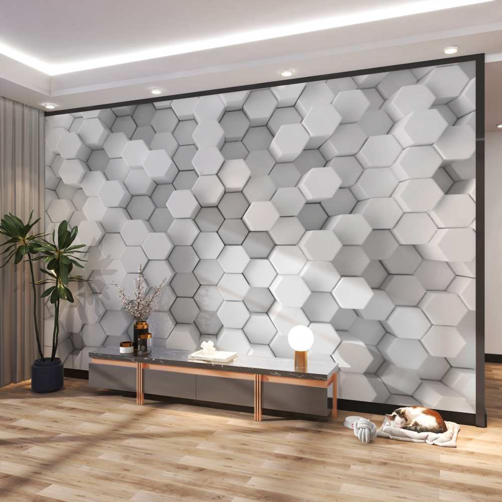 Fototapeta szare i białe wytłaczane sześciokąty