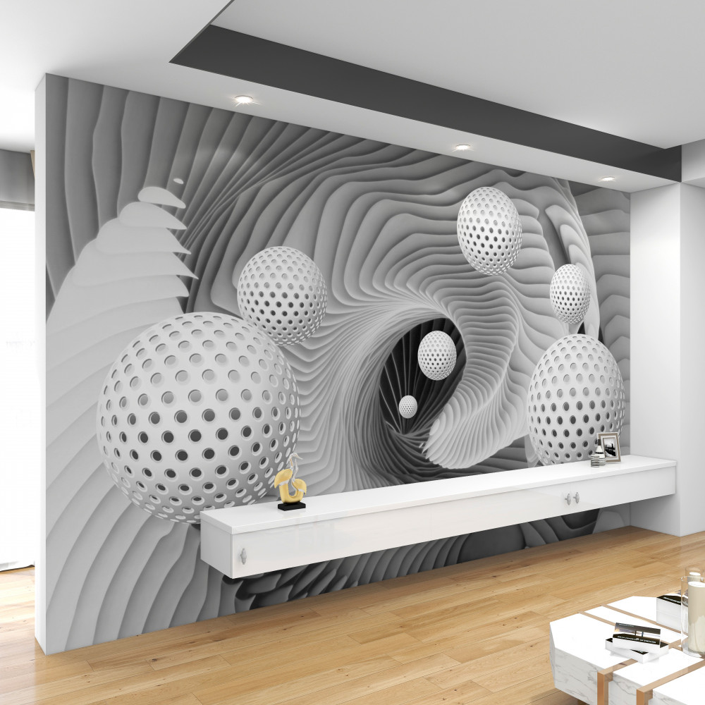 Fototapeta czarno-biała perspektywa kulek i wiru tunelowego