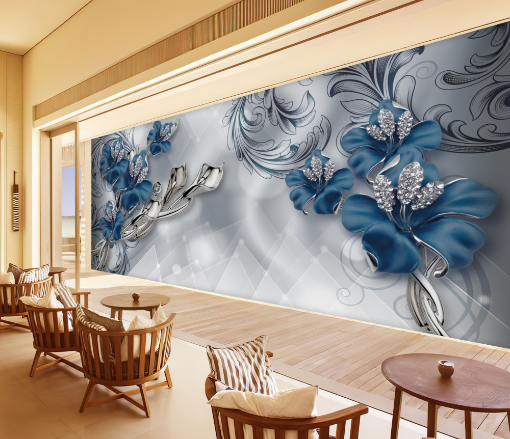 Fototapeta błękitna lilia królewska na srebrze