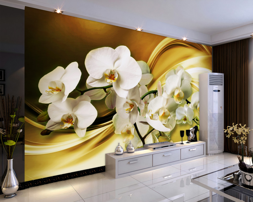 Fototapeta bujne białe orchidee na brązowym jedwabiu