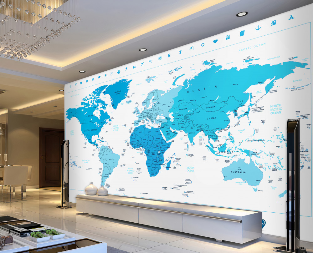 Fototapeta mapa świata w niebieskich kolorach