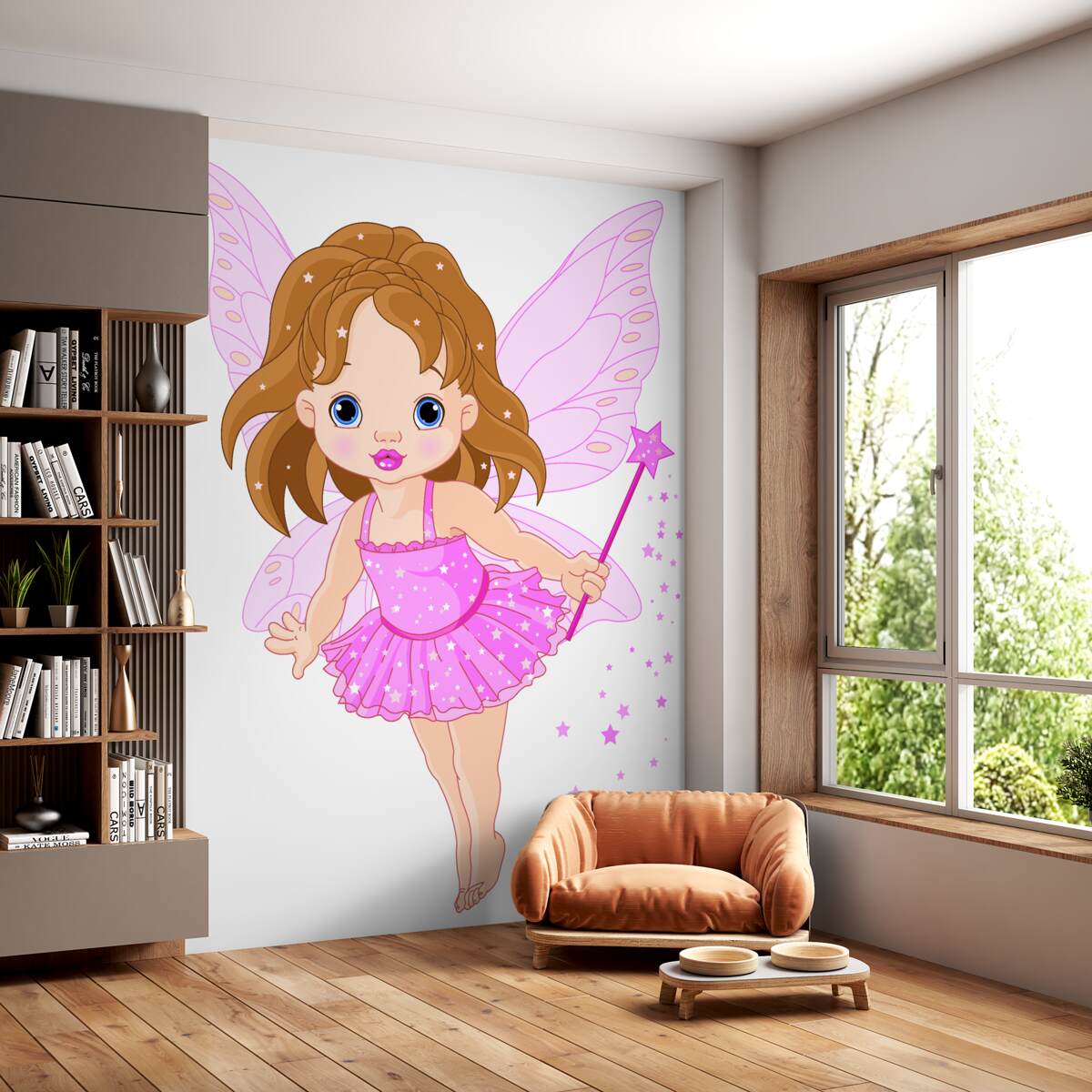 Fototapeta Rudowłosa dziewczyna z różowymi skrzydłami