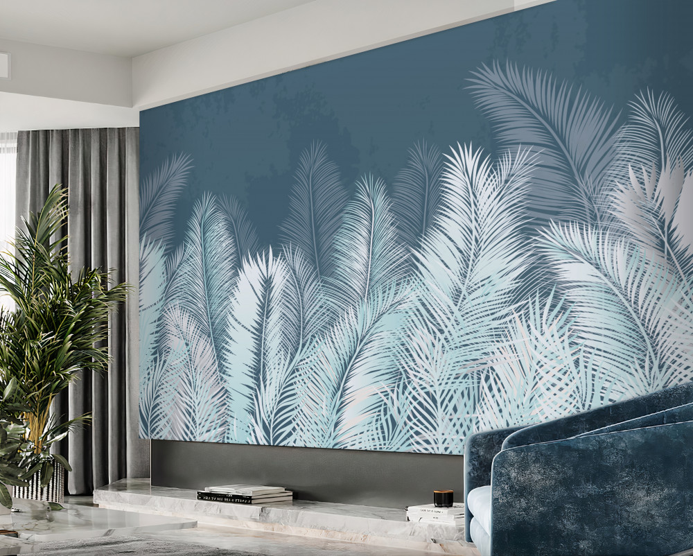 Fototapeta liście i pióra są ciemnoniebieskie