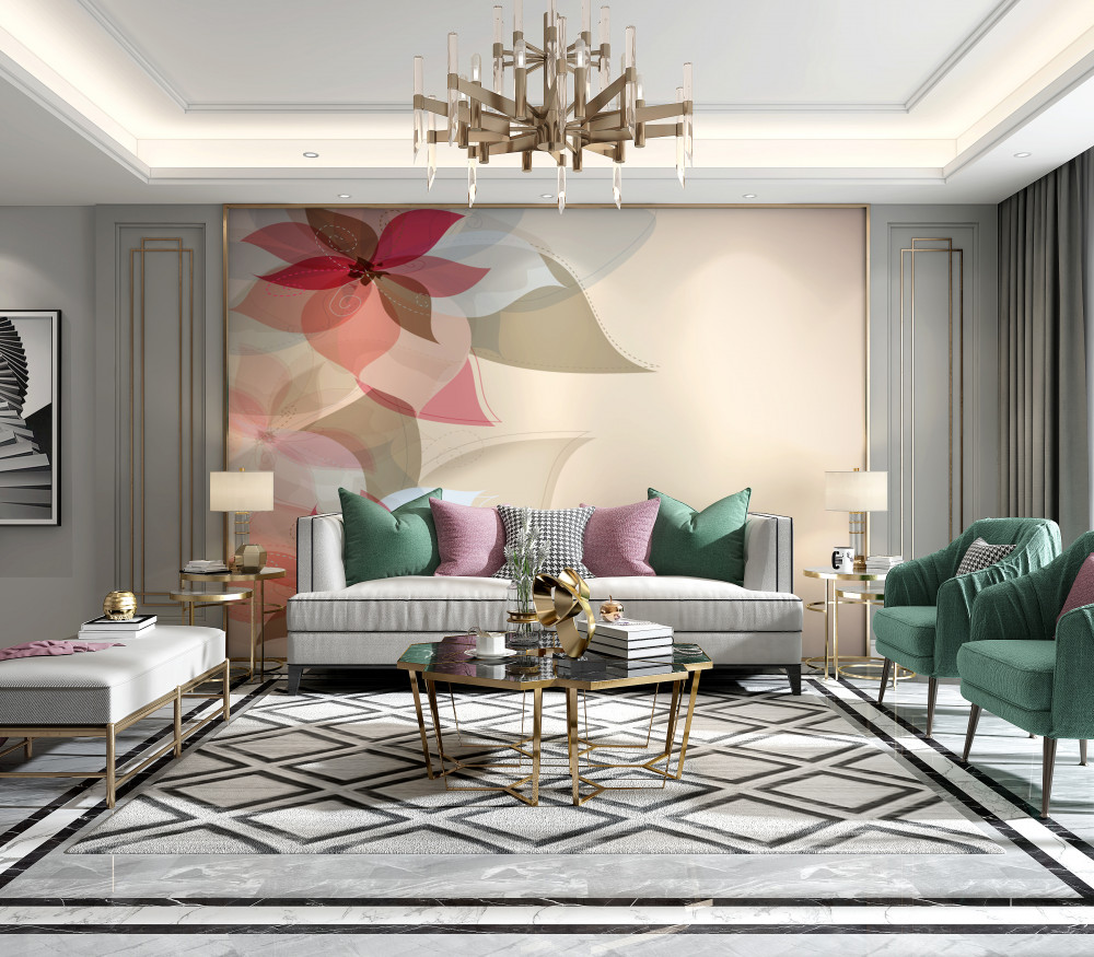 Fototapeta abstrakcja czerwonych kwiatów i liści