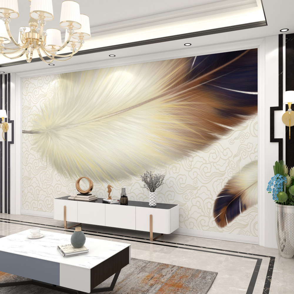 Fototapeta białe pióra z brązowymi krawędziami