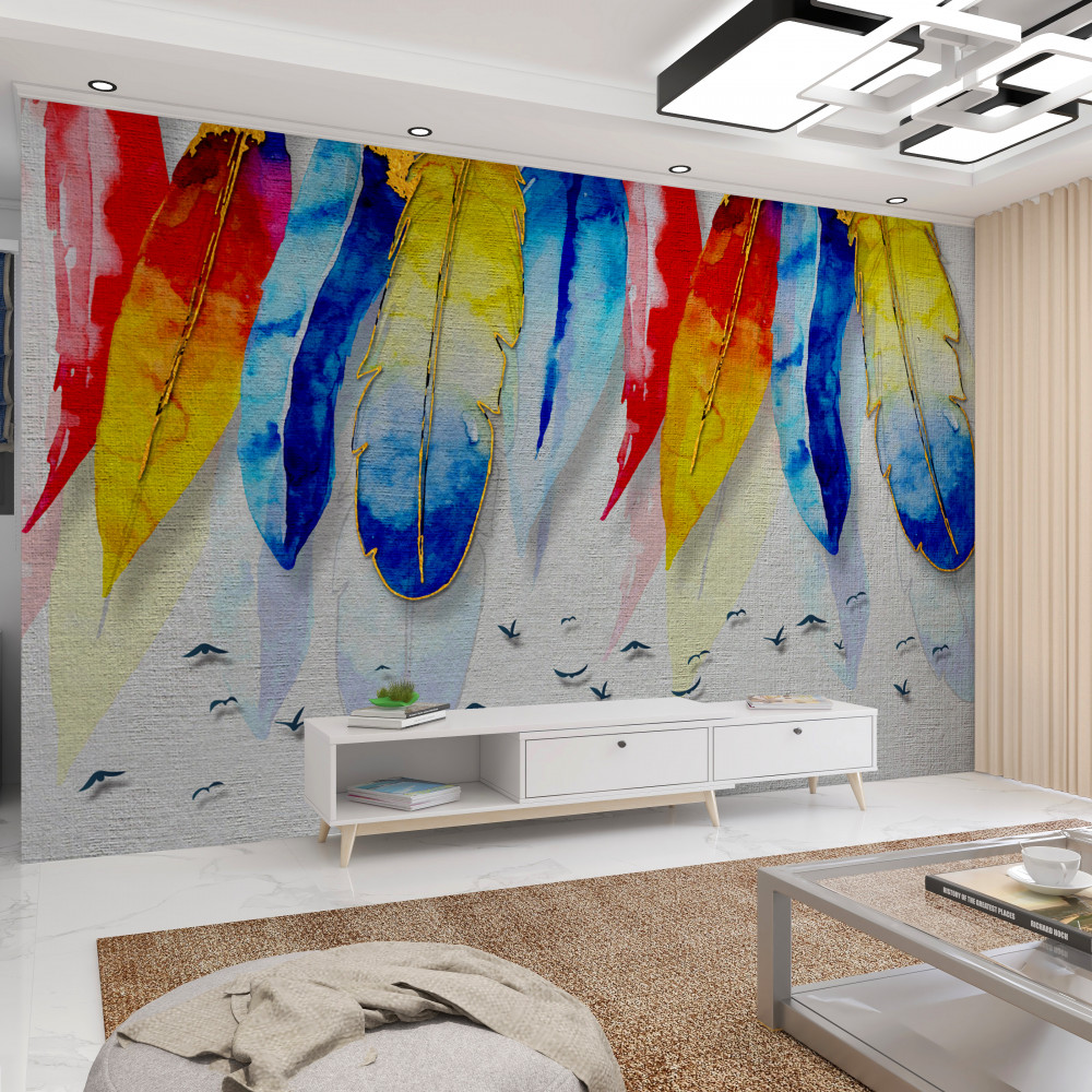 Fototapeta akwarela z piórami boho