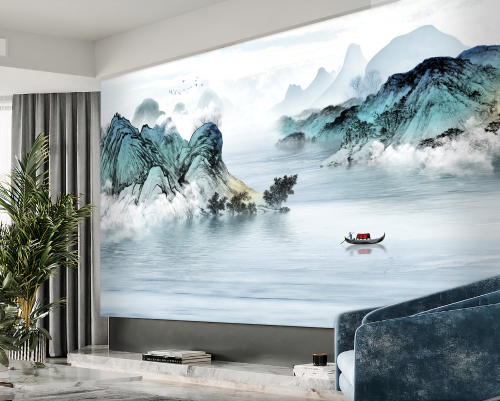 Fototapeta rybak na górskim jeziorze