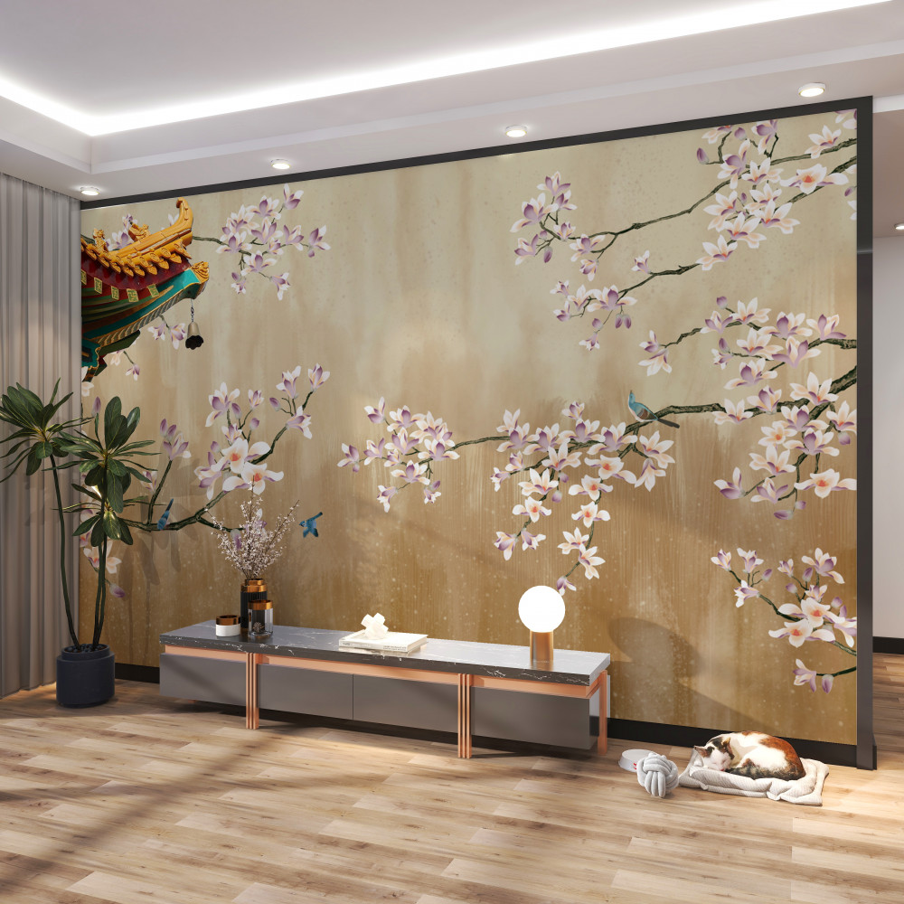 Fototapeta ptaki cieszą się kwitnącymi kwiatami