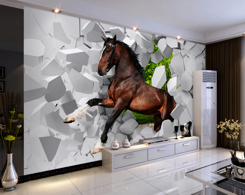 Fototapeta brązowy koń rozbija ścianę