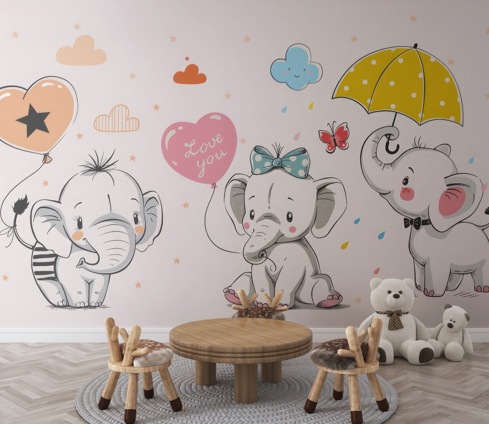 Fototapeta słodkie słonie z balonami