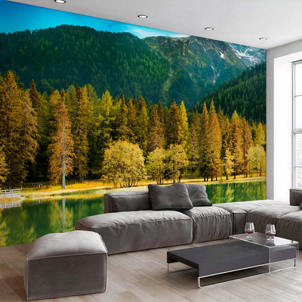 Fototapeta jesienny krajobraz jeziora w pobliżu gór