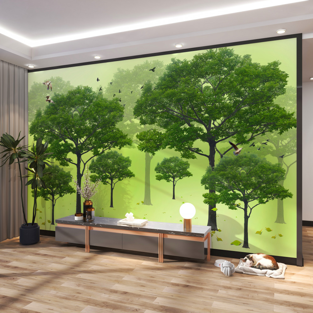 Fototapeta zielony las liściasty rano