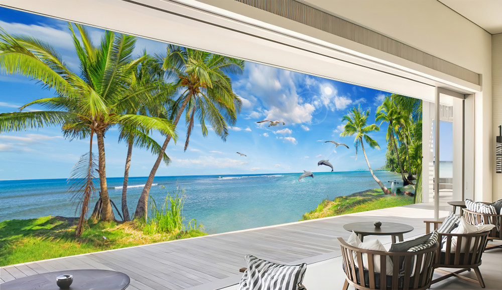 Fototapeta krajobraz plaży z delfinami