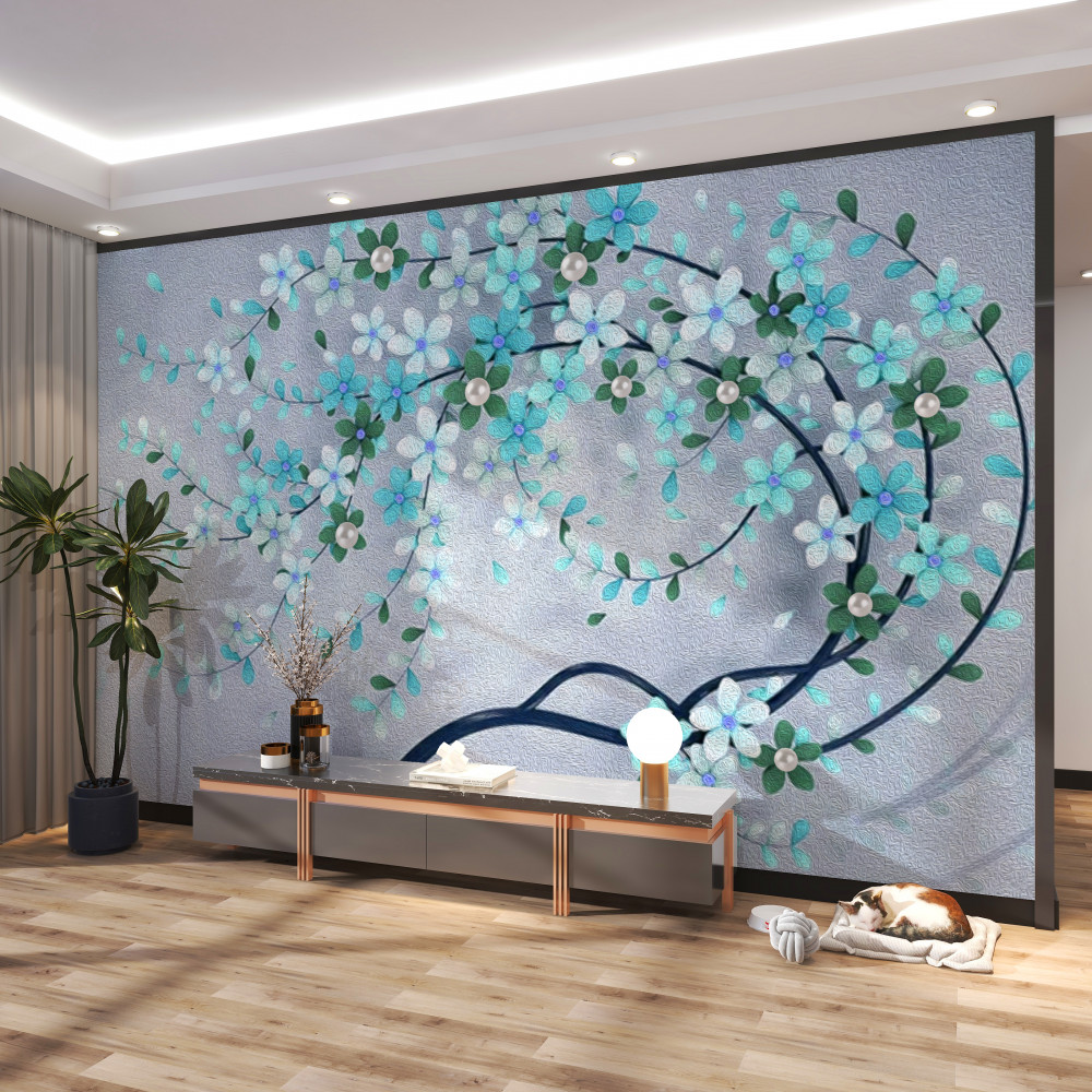 Fototapeta skręcone drzewo z małymi kwiatami