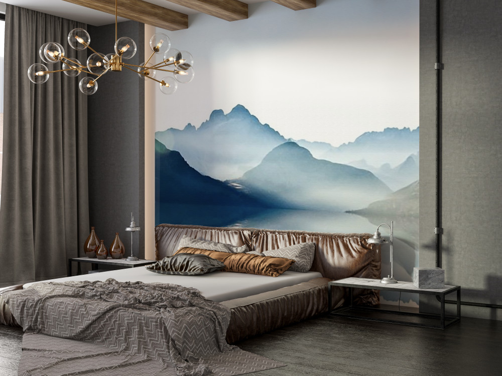 Fototapeta mglista przestrzeń w górach w akwareli