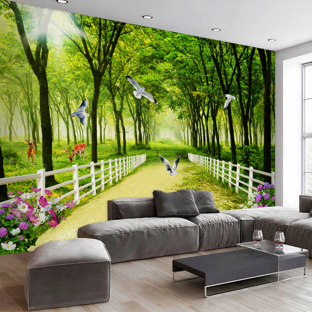 Fototapeta gołębie spotykają w lesie ciepłe promienie słońca