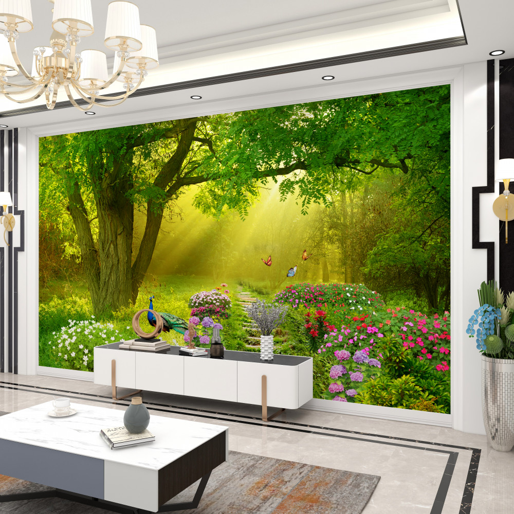 Fototapeta ciepłe promienie słońca ogrzewają mglisty nocny las