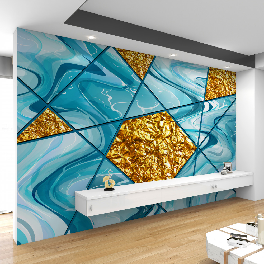 Fototapeta zamglone błękitne niebo i złote akcenty