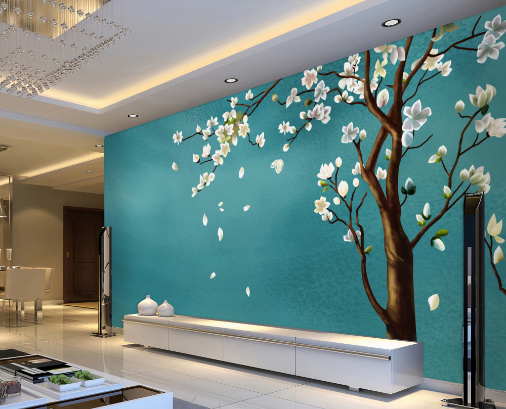 Fototapeta kwiat drzewa na turkusowym tle