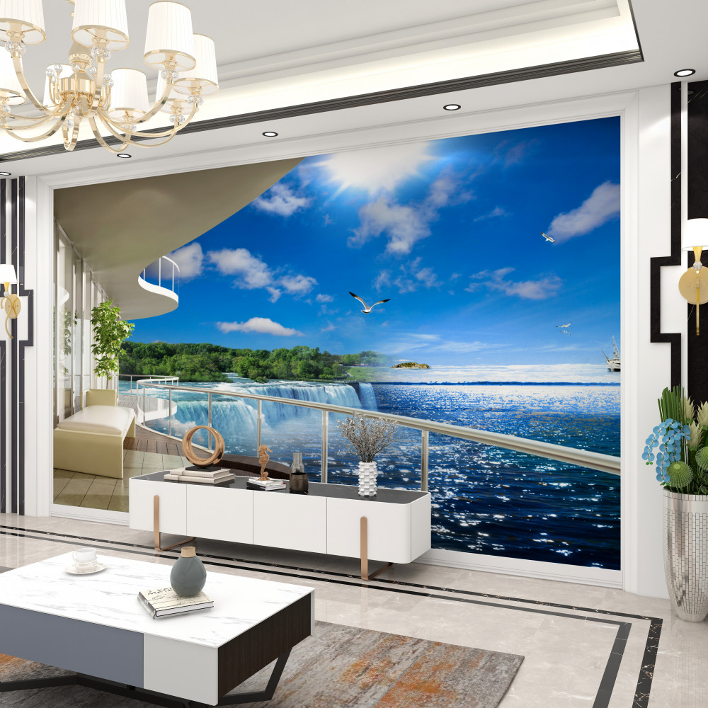 Fototapeta taras w pobliżu dużego wodospadu