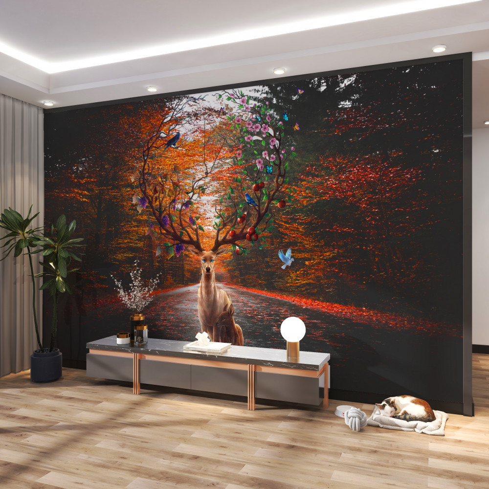 Fototapeta nieskazitelne poroże dorosłego jelenia i upadek