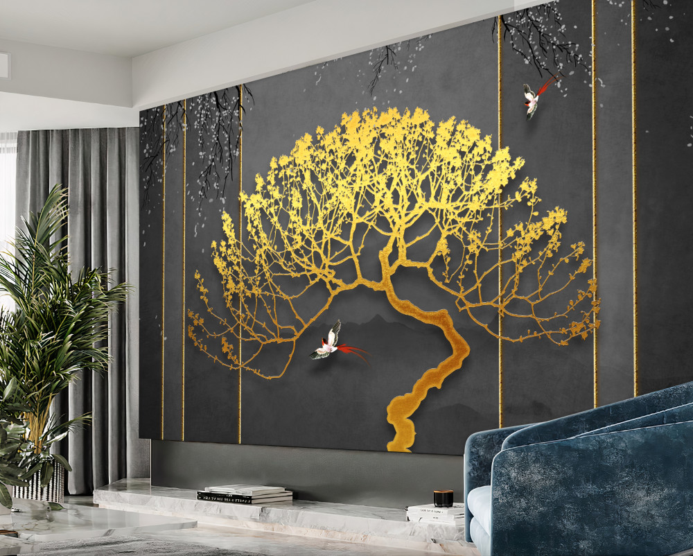 Fototapeta złota sylwetka drzewa bonsai