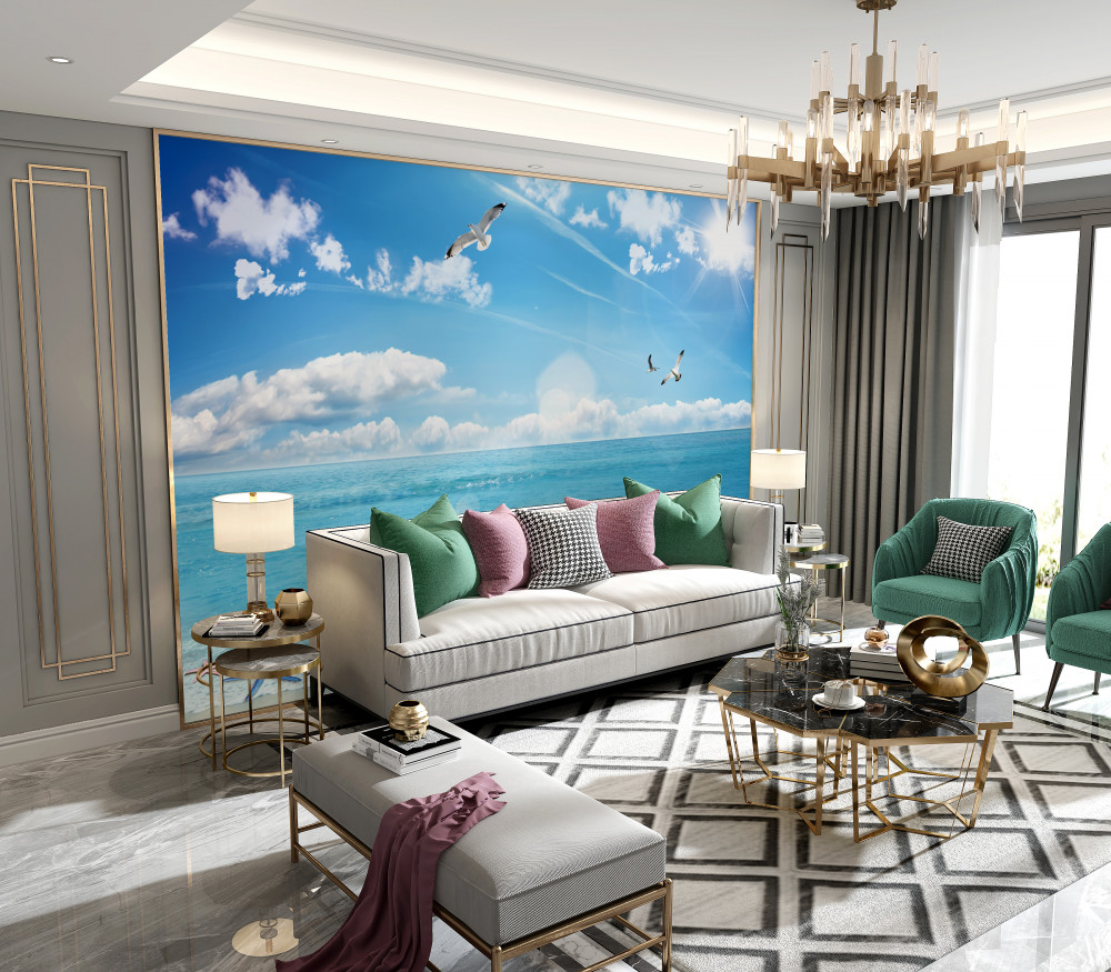 Fototapeta błękitne fale i mewy