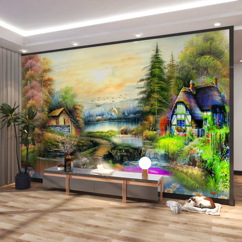 Fototapeta bajkowy dom w pobliżu leśnego jeziora