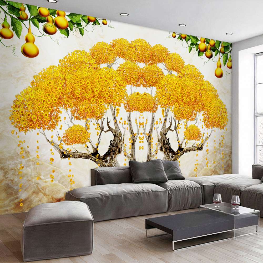 Fototapeta żółta korona drzewa o zachodzie słońca