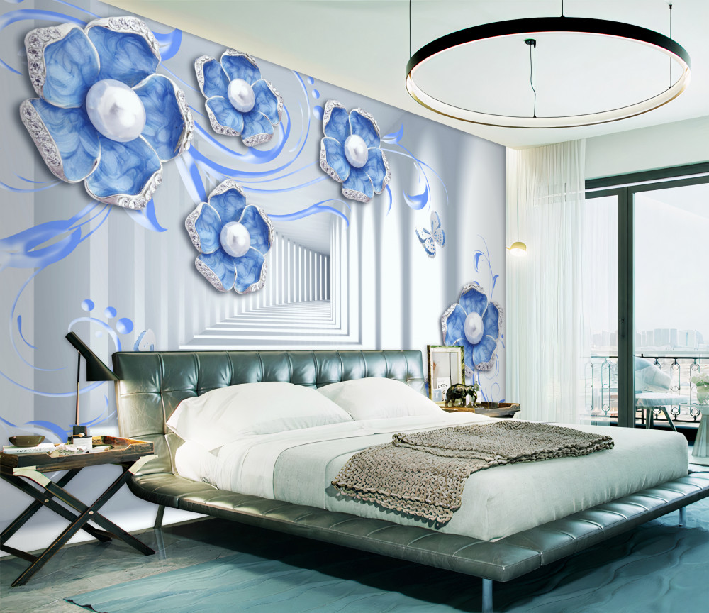 Fototapeta niebieskie kwiaty w tunelu