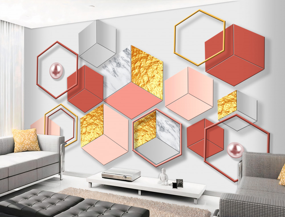 Fototapeta pięciokąty z różnymi bordowymi wypełnieniami