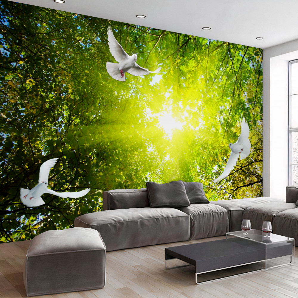 Fototapeta ptaki krążą w zaroślach lasu