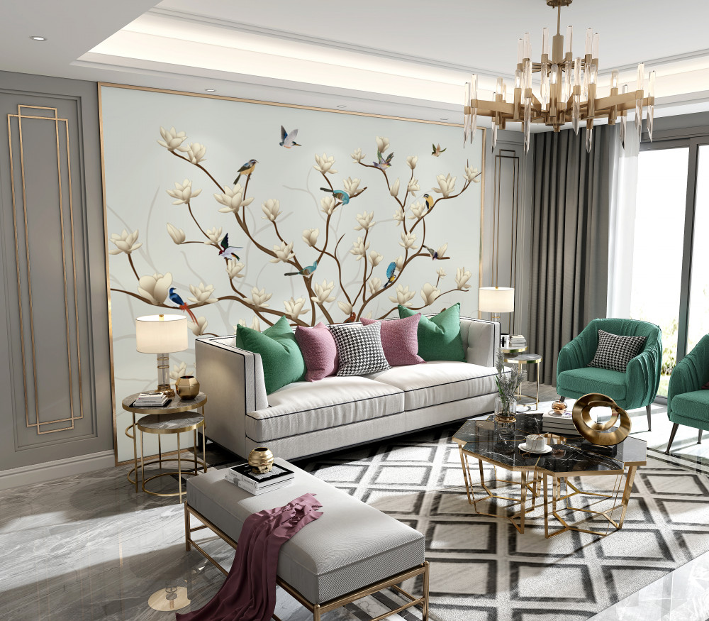 Fototapeta biała magnolia z różnymi ptakami