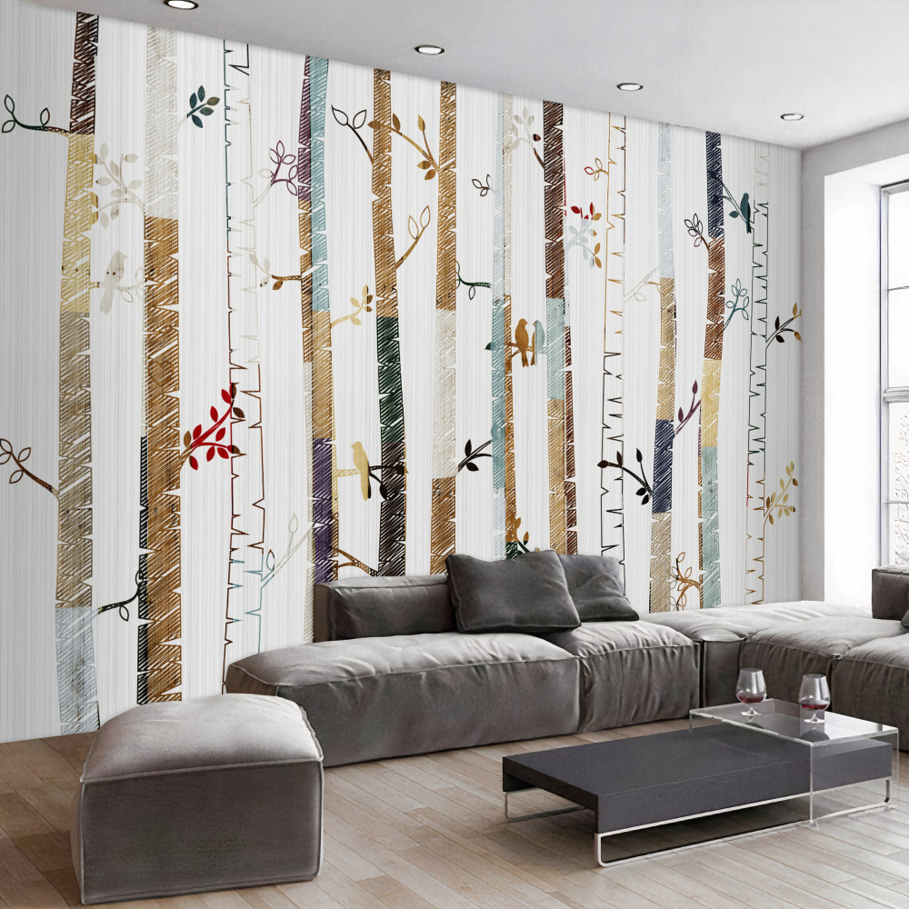 Fototapeta kolorowa ilustracja smukłych brzoz