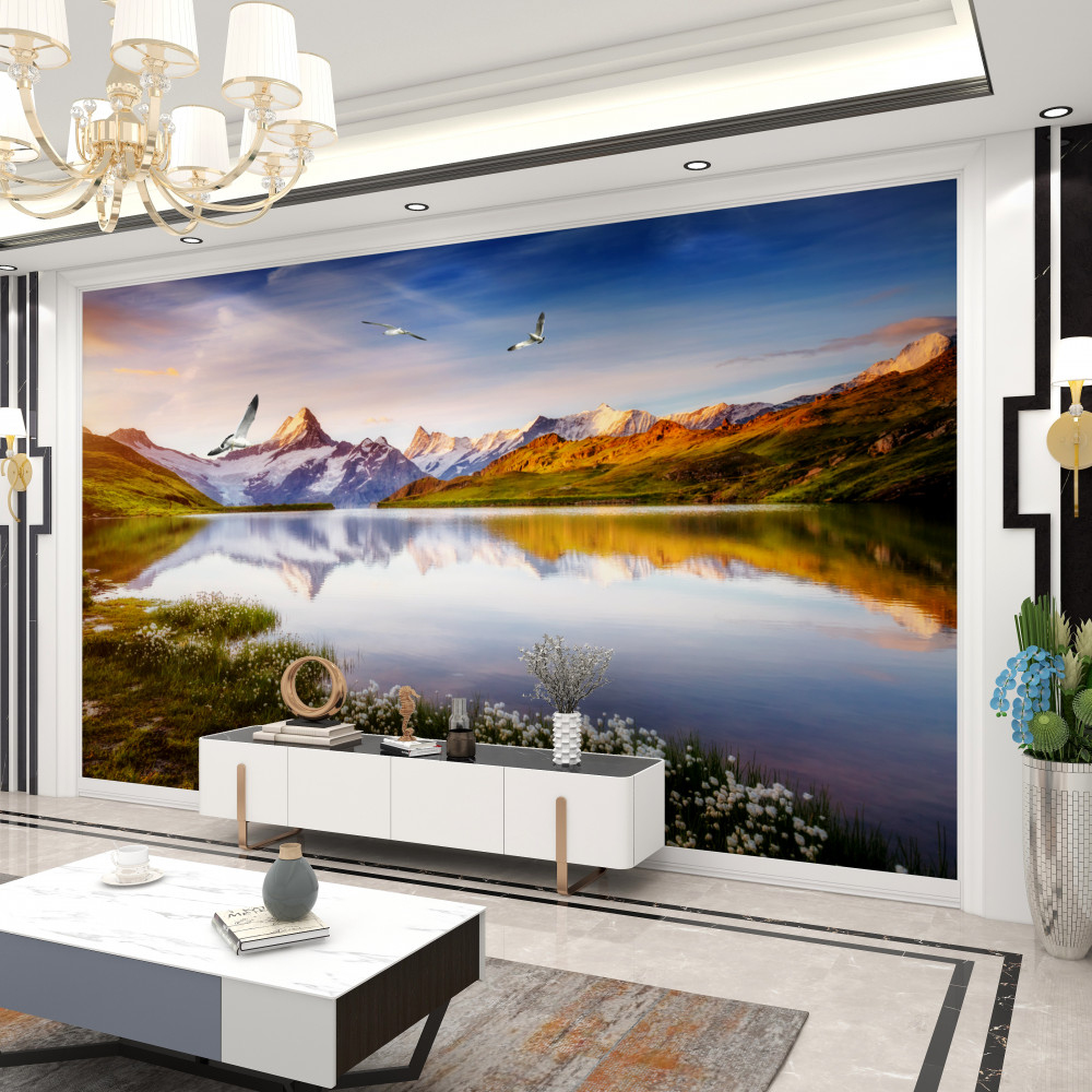 Fototapeta krajobraz górskiej rzeki o zachodzie słońca