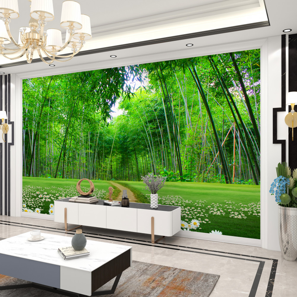 Fototapeta łąka zamieniająca się w bambusowy ogród