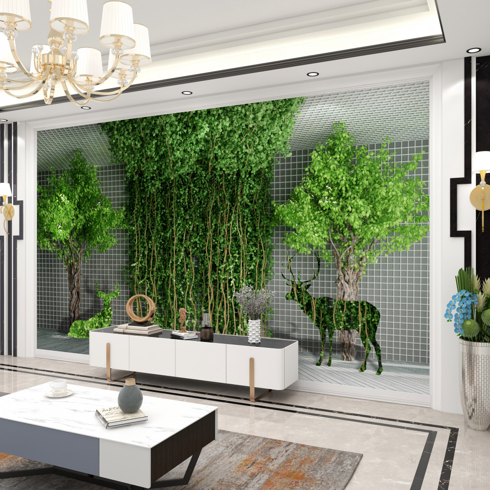 Fototapeta skład jeleni w zielonym lesie