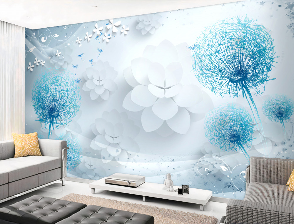 Fototapeta niebieska kolorystyka z kwiatami