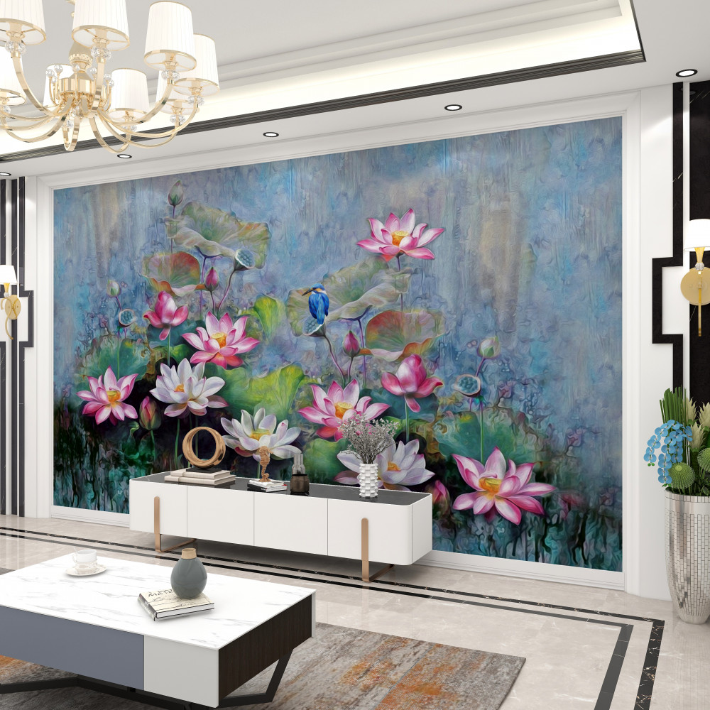 Fototapeta niebieski ptak wśród lilii wodnych