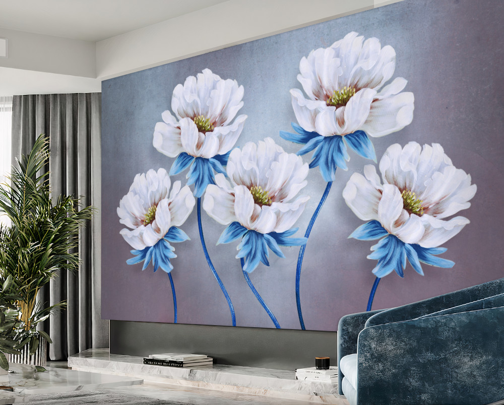 Fototapeta białe i niebieskie kwiaty