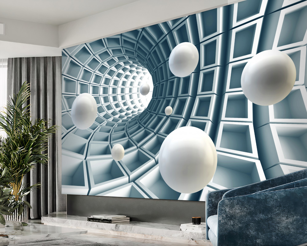 Fototapeta niebieski tunel i latające kule