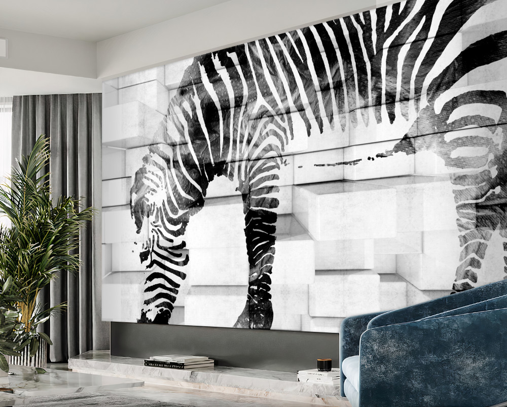 Fototapeta zebra przy murowanym wodopoju