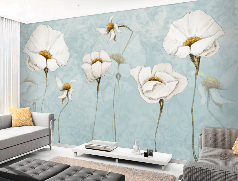 Fototapeta białe maki na długich, cienkich łodygach